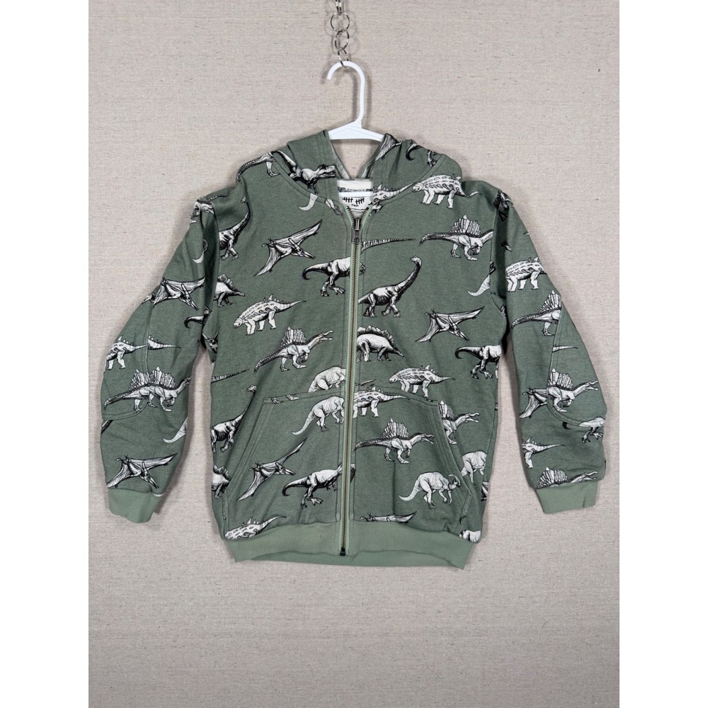 Paper Wings Kids Organic Green Dinosaur Print Zip Up Hoodie Airplane Lining 10